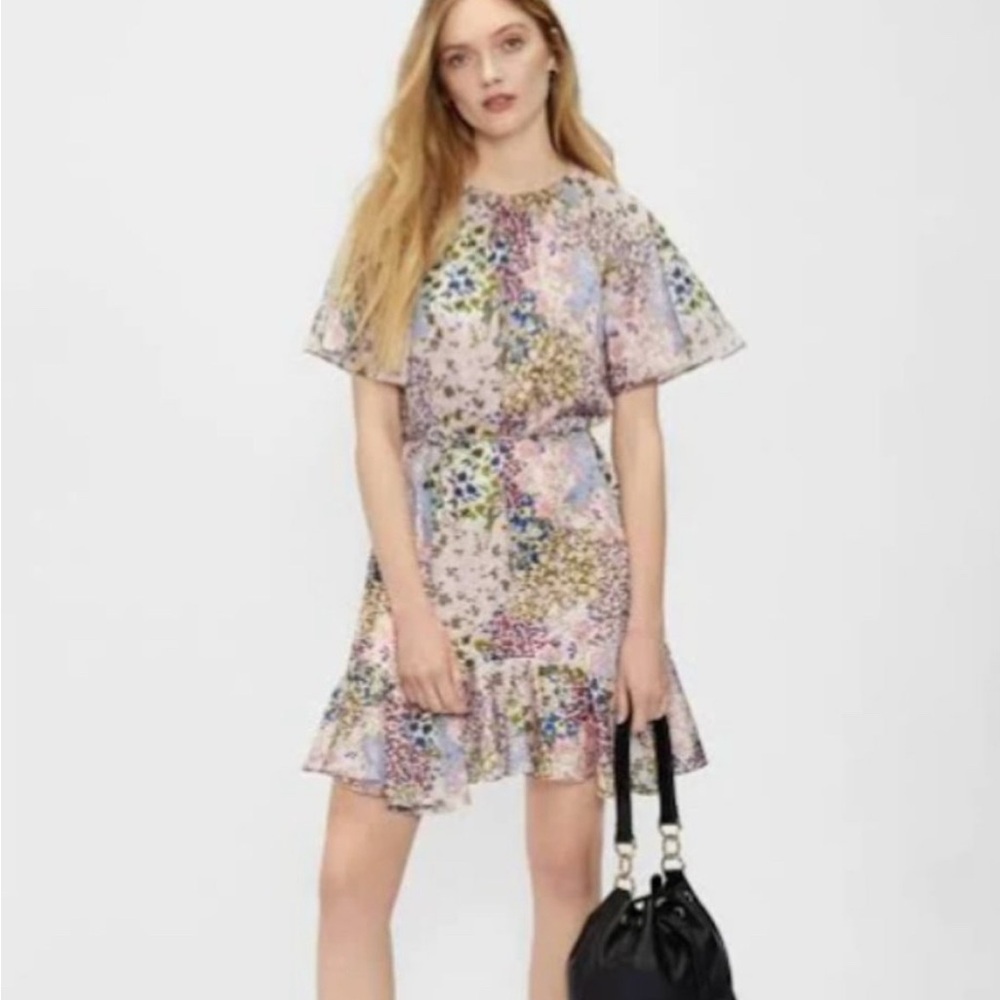 Ted Baker Pink and Purple Mini Sundress Flutter Sleeves